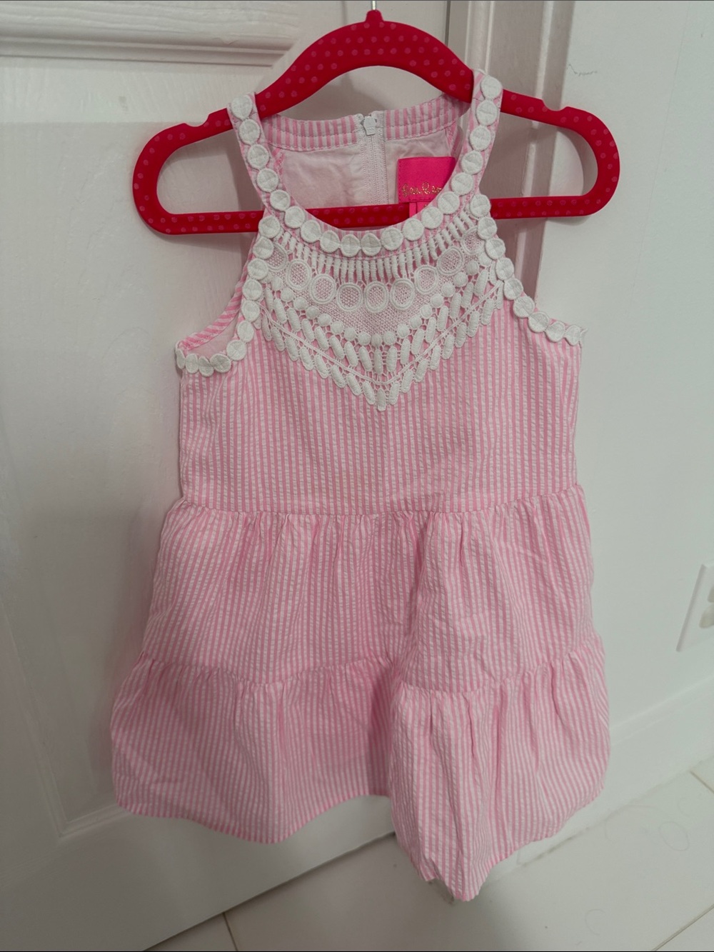 Lilly Pulitzer Pink and White Girls' Sleeveless Lace Yoke Dress
